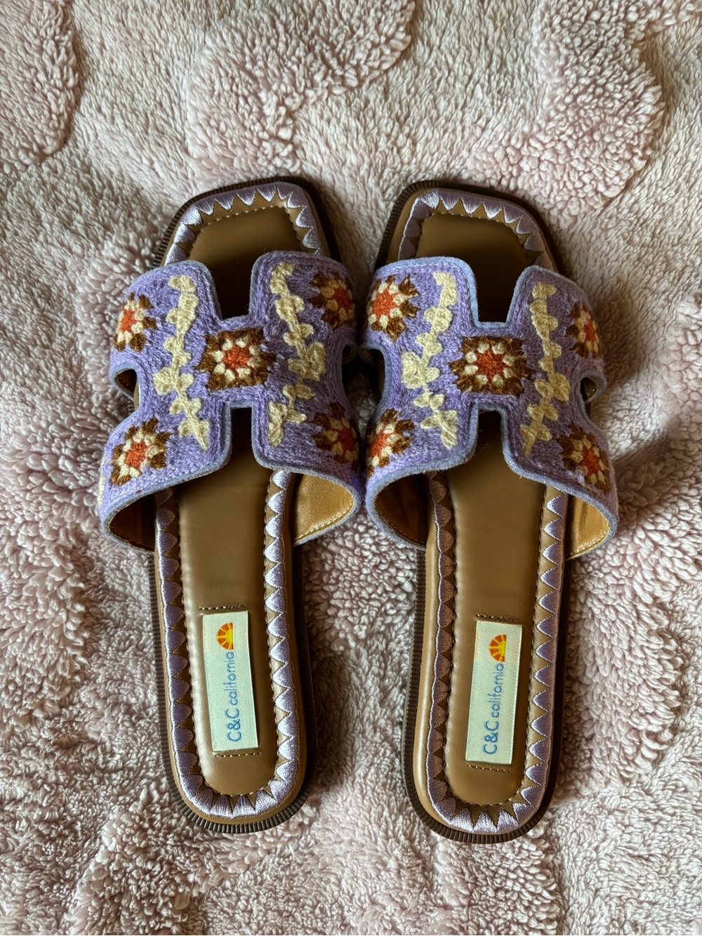 C&C California Lavender Floral Embroidered Slide Sandals